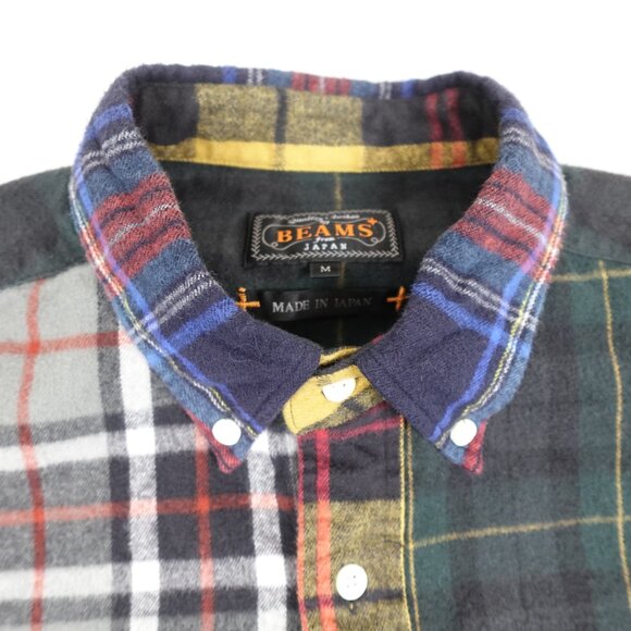 Beams Plus Japan Flannel Check Panel Shirt Men's Small - Medium Patchwork - Picture 2 of 11